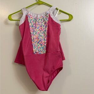 Pink One-Piece Swimsuit with Colorful Pattern